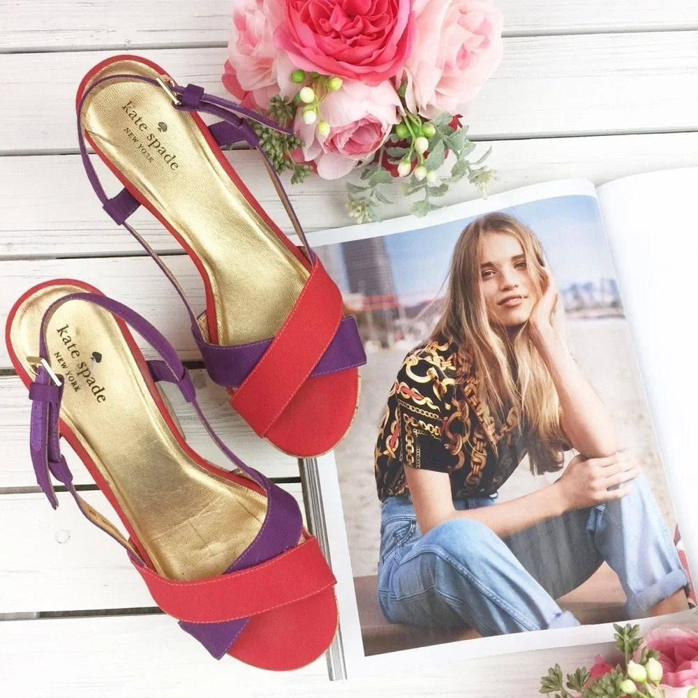 Kate Spade Red Purple Strappy Platform Sandals 8